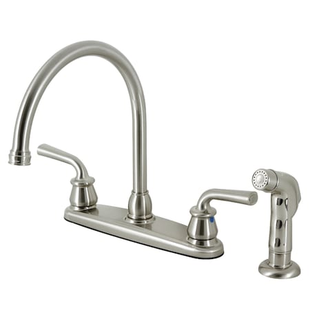 Kingston Brass 8" Centerset Kitchen Faucet with Side Sprayer, Brushed Nickel KB728RXLSP